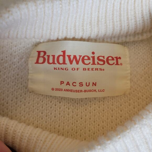 Budweiser x Pacsun Sweater Medium Red Crewneck Pullover Embroidered Oversized - Picture 7 of 9